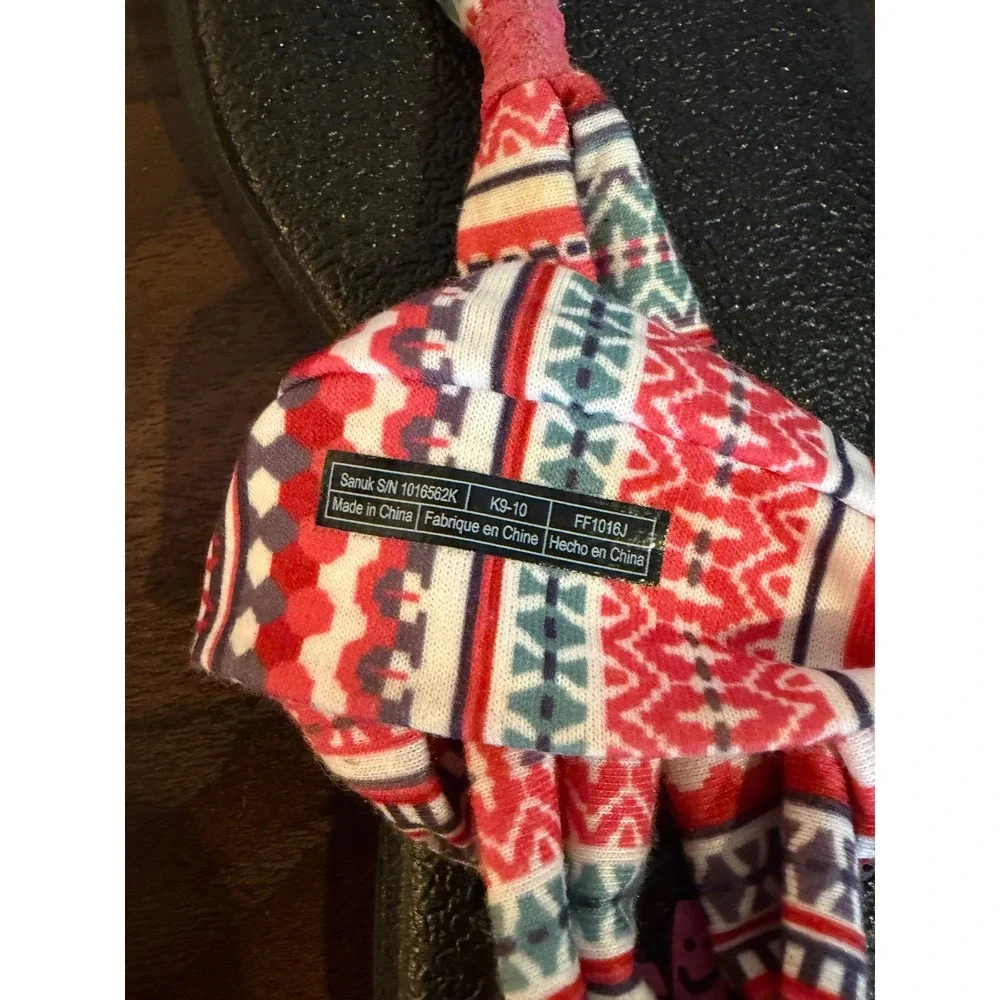 Sanuk Kids Yoga Sling Sandals Red Blue Geometric Tribal Print Size 9-10 Festival